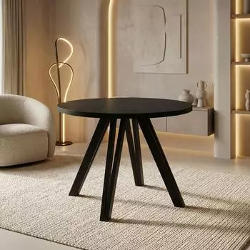 WFL GROUP Ravano Esstisch rund ausziehbar 100&ndash;140 cm, schwarze Holzbeine