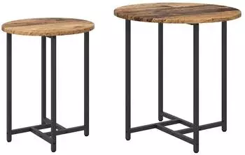 vidaXL Beistelltisch 2er-Set, Altholz und Metall, schwarz (869700)