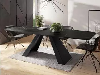 WFL GROUP Monte Esstisch ausziehbar, schwarze Marmoroptik, 160&ndash;200cm (Monte)