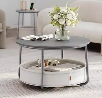 Vasagle Couchtisch rund mit Stoffkorb, Metallgestell