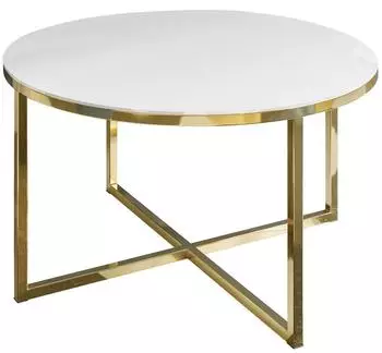 Lookway Ciri-X Glass runder Couchtisch, wei&szlig;es Glas, vergoldetes Chromgestell (800001175544)