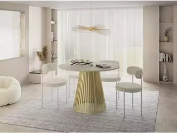 WFL GROUP Naro Esstisch rund ausziehbar, beige Kaschmir, goldene Metallbeine, 100&ndash;180cm (800001307180)