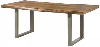 Massivmoebel24 Freeform 5 Baumkantentisch Mango 200x100x77cm, natur lackiert, U-Beine silber (09-110-844-9904)