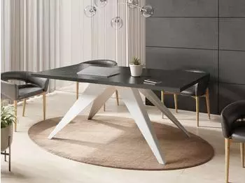WFL GROUP Venus Esstisch ausziehbar, schwarze Marmoroptik, wei&szlig;e Metallbeine, 160&ndash;260x90cm (800001090065)