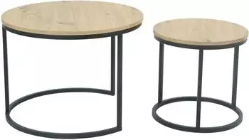 Hela Lindau Couchtisch 2er-Set, rund, MDF Eicheoptik, Metallgestell schwarz, &Oslash; 60+40cm