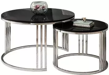 Lookway LORI Couchtisch 2in1, rund, schwarz hochglanz, Chromgestell (800001175960)
