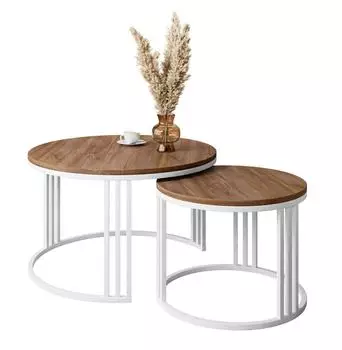 Lookway Lori Loft Couchtisch 2in1, rund, Stirling Eiche / wei&szlig; (800001175801)