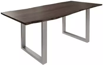 Massivmoebel24 FREEFORM 3 Baumkantentisch Akazie 120x90x76cm, grau, Beine silber matt (09-102-814-1276)