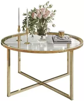 Lookway CIRI-X runder Couchtisch, Glasplatte, goldenes Gestell, ⌀70cm (800001175774)