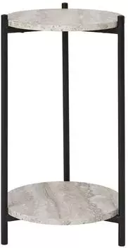 House Nordic Leuven Beistelltisch Ø27cm, Travertin-Optik, schwarze Beine
