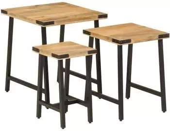 vidaXL Satztische 3er-Set Mango-Massivholz und Eisen (372735)