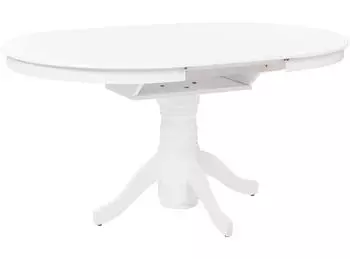 Beliani Akron Esstisch ausziehbar, oval, weiß, 106/150x106cm, Holzbeine