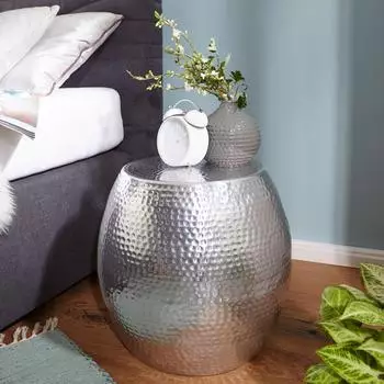 Finebuy Beistelltisch rund &Oslash;42cm, Aluminium, silber (SuVa12240_1)