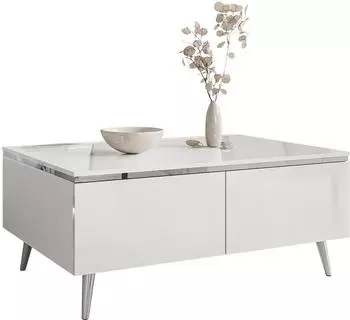 Lookway Aurora Silver Couchtisch mit Stauraum, wei&szlig; hochglanz, 90x41x60cm (800000849204)
