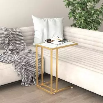 vidaXL Computer-Beistelltisch wei&szlig;er Marmor 50x35x65cm Hartglas (331648)
