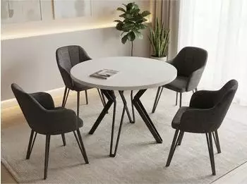 WFL GROUP Revena runder Esstisch ausziehbar, wei&szlig;, schwarze Metallbeine (800000561351)
