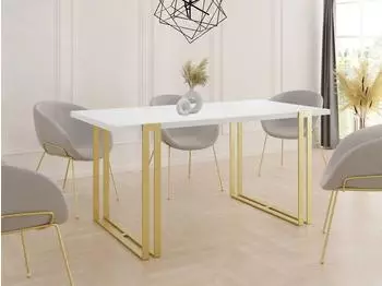 WFL GROUP Stella ausziehbarer Esstisch, weiß, Loft-Stil, goldene Metallbeine, 120–220cm (800001052076)