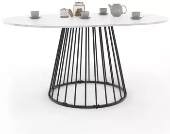 IDMarket Yuna ausziehbarer runder Esstisch, Marmoreffekt, weiß & schwarz, 110-150cm (12219)