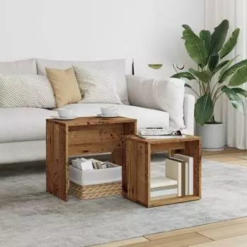 vidaXL Satztische 2er-Set Holzwerkstoff Altholz-Optik braun (856050)