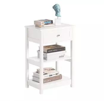 SoBuy FBT46 Beistelltisch mit 1 Schublade und 2 Ablagen, wei&szlig; (FBT46-W)