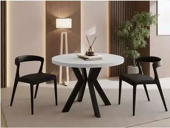WFL GROUP Savio Esstisch rund ausziehbar, wei&szlig;, schwarze Holzbeine, &Oslash;80&ndash;130cm (800001517367)
