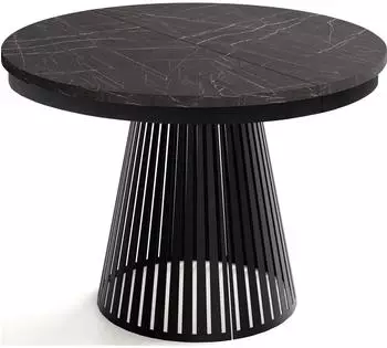 WFL GROUP Naro Esstisch rund ausziehbar, Marmor Schwarz, Metallbeine, 100&ndash;180cm (800001307108)