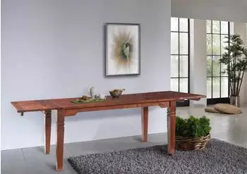 Massivmoebel24 Oxford 123 Esstisch mit Ansteckplatten Akazie 200-280x100cm nougat lackiert (09-110-620-4507)