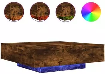 vidaXL Couchtisch mit LED-Leuchten, R&auml;uchereiche, 100x100x31cm