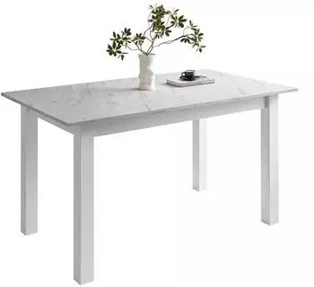 Lookway Arton ausziehbarer Esstisch 140-195cm, 6-8 Personen, Marmor Levanto/wei&szlig; (800000920887)