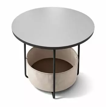 Relaxdays Runder Beistelltisch mit Stoffkorb, MDF & Metall, grau-creme (10052591)
