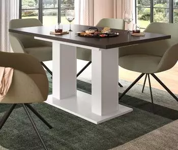 Inn.Furn Home-X S&auml;ulen-Esstisch ausziehbar 150&ndash;190cm, wei&szlig;/grau