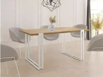 WFL GROUP Lilo ausziehbarer Esstisch, Craft Eiche, weiße Metallbeine, 120-220cm (800000639981)