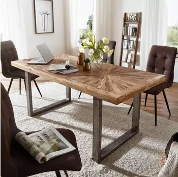 Finebuy Esstisch Massivholz Mango Industrial 180x90cm (SuVa18463_1)