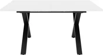 Mäusbacher Vitrum Esstisch ausziehbar, Glasplatte ice weiß glanz, X-Gestell schwarz, 160–210x75x90cm