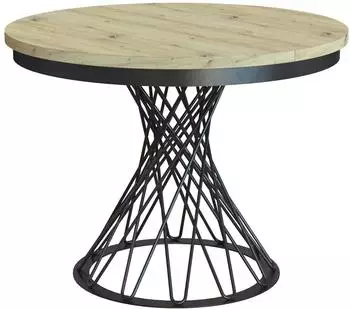 Beautysofa Laura runder Ausziehtisch mit Metallbeinen, Eiche Artisan/schwarz, Ø 100–140cm