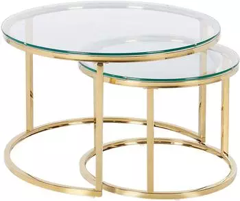 Beliani Grange Couchtisch 2er-Set, Edelstahl/Glas, gold, rund (GRANGE)