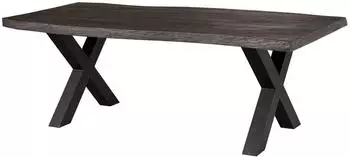 Massivmoebel24 Freeform 5 Baumkantentisch Mango 240x100x77cm grau lackiert, X-Beine anthrazit (09-114-844-2216)