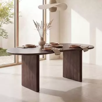 Finebuy Esstisch Nierenform Akazie Massivholz 180cm dunkelbraun (FB66342)