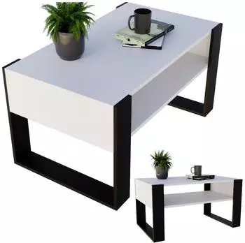 CraftPAK Couchtisch rechteckig mit Ablagefl&auml;che, wei&szlig;/schwarz, 92x45x53,6cm
