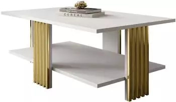 Lookway Saphira Gold Couchtisch mit Ablageboden, wei&szlig; matt, 100x40x60cm (800001532048)