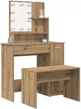 vidaXL Schminktisch-Set mit LED-Leuchten Artisan-Eiche Holzwerkstoff (3329186)