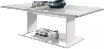 Vladon Mono Couchtisch mit Ablageboden, weiß matt/weiß Hochglanz, 120x40x70cm (50005698)
