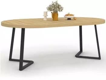 IDMarket Selma ausziehbarer runder Esstisch, Holz und schwarz, 110-200cm (12249)