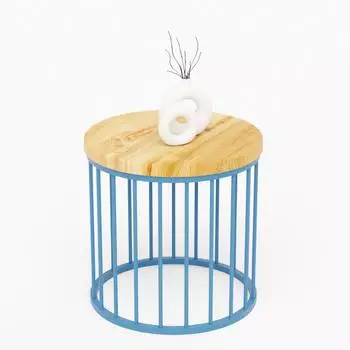 LAMO Manufaktur Couchtisch rund, Holz, 40x40cm, rustikal, Beine blau (LAM013459)