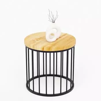 LAMO Manufaktur Couchtisch rund, Holz, 40x40cm, rustikal, Beine schwarz (LAM013456)
