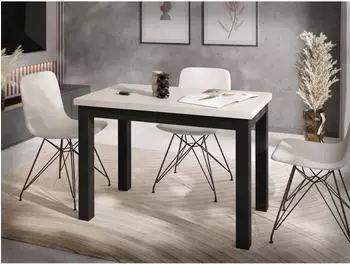 WFL GROUP Arden Esstisch rechteckig 100x60cm, grau-beige, schwarze Massivholzbeine (800001307090)