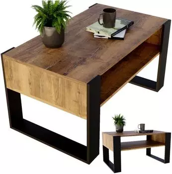 CraftPAK Couchtisch mit Ablagefl&auml;che, Holzwerkstoff, nussbaumfarben/schwarz, 92x53,6x45cm
