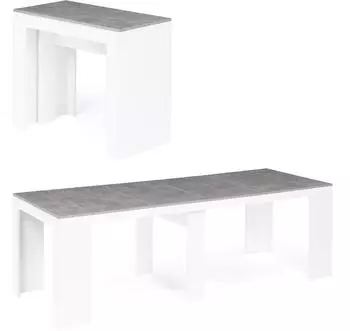 IDMarket Konsolentisch Orlando ausziehbar 10 Personen 235cm weiß/Betoneffekt (9252)