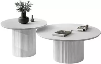 Lookway OVI Couchtisch-Set, wei&szlig;, Holzwerkstoff, geriffelt (800001175628)