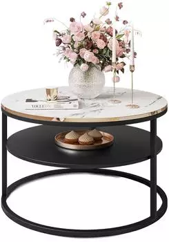 Lookway Coreil runder Couchtisch mit Ablage, schwarz/Carrara Marmor, 70x49x70cm (800001751749)